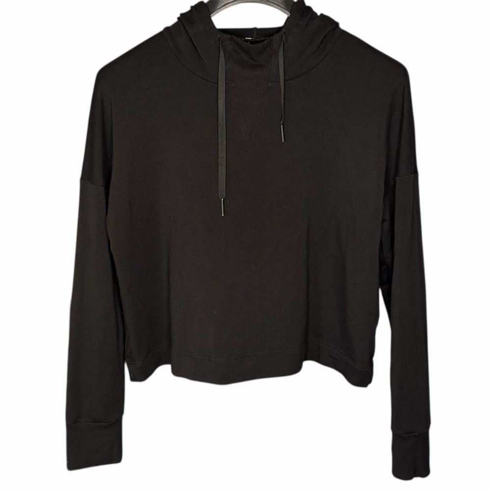 Beyond Yoga Women S Modal Drawstring Hoodie Black Lightweight Athleisure Gym EUC